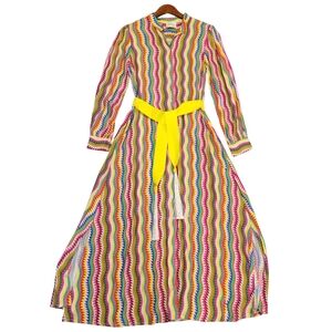 Dixie Colorful Long Sleeve Belted Shirt Dress